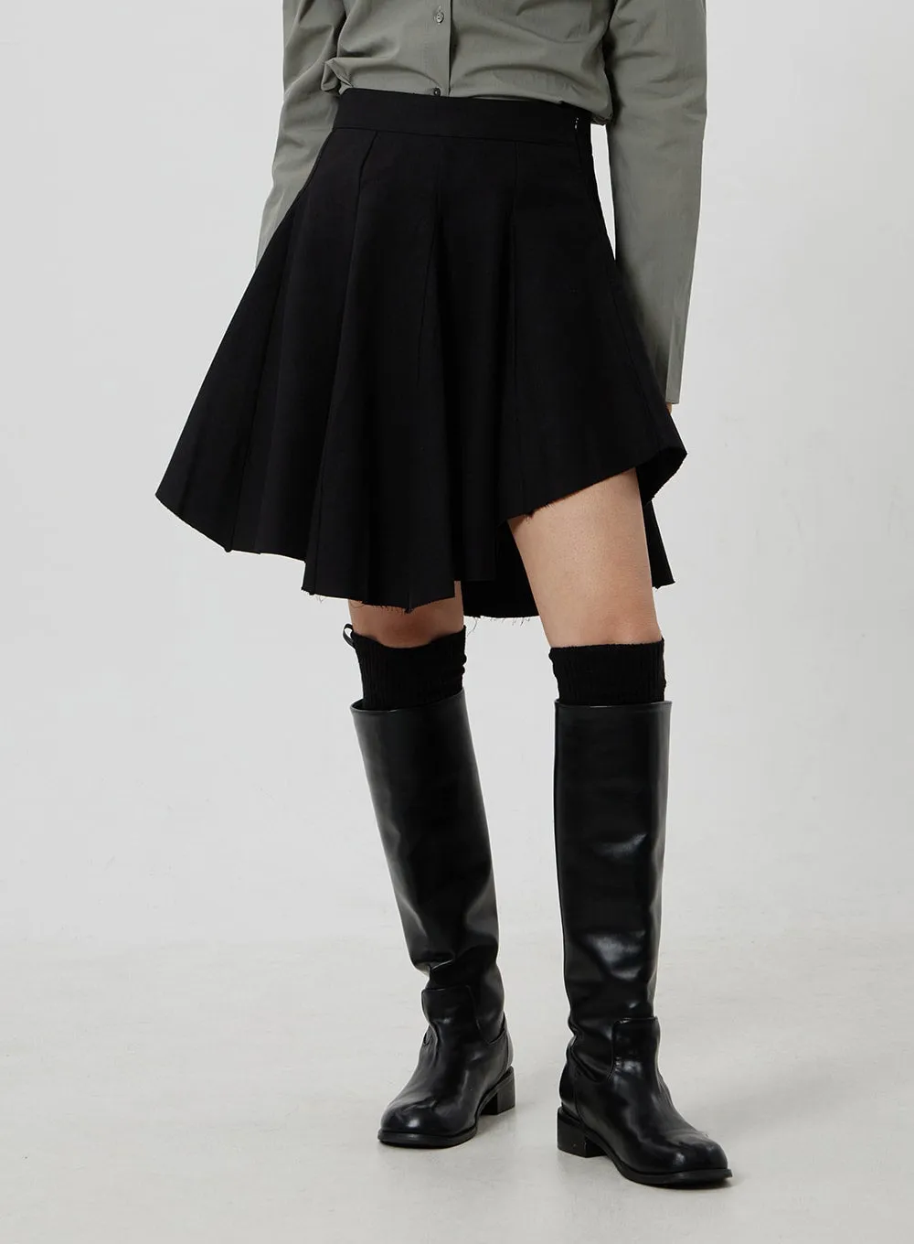 Unbalanced Pleated Mini Skirt CF302