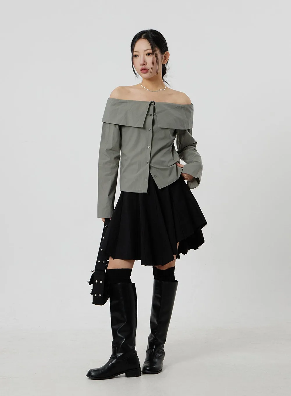 Unbalanced Pleated Mini Skirt CF302