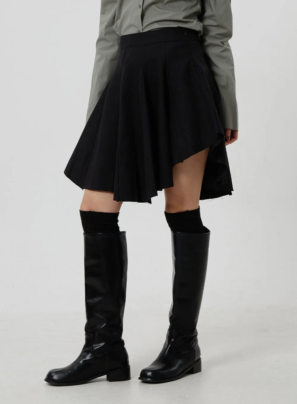 Unbalanced Pleated Mini Skirt CF302