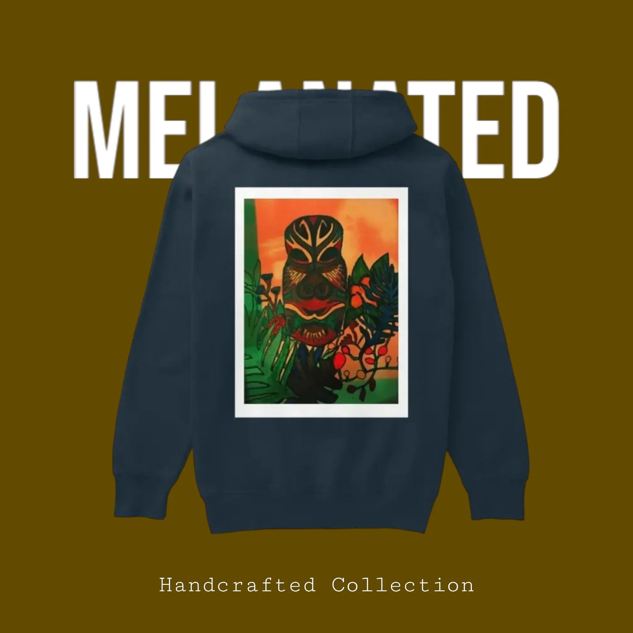 Unique Ethnic Mask-Inspired Pullover Hoodie, Handcrafted Unisex  W/ Bold Ethnic Motifs