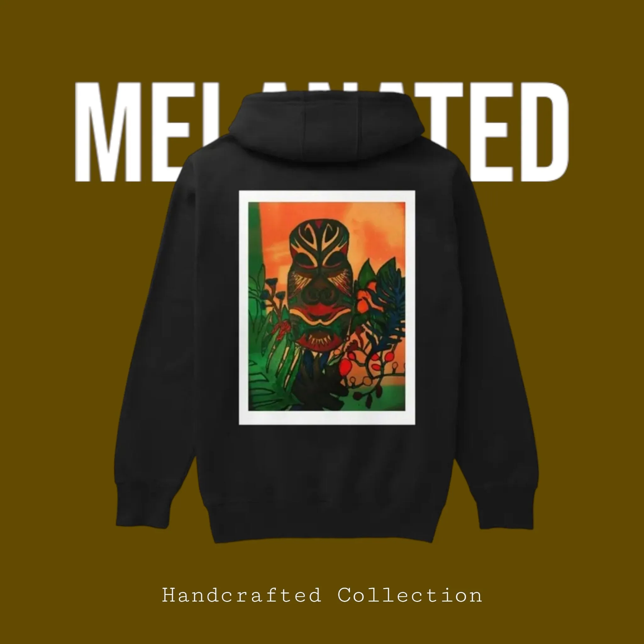 Unique Ethnic Mask-Inspired Pullover Hoodie, Handcrafted Unisex  W/ Bold Ethnic Motifs