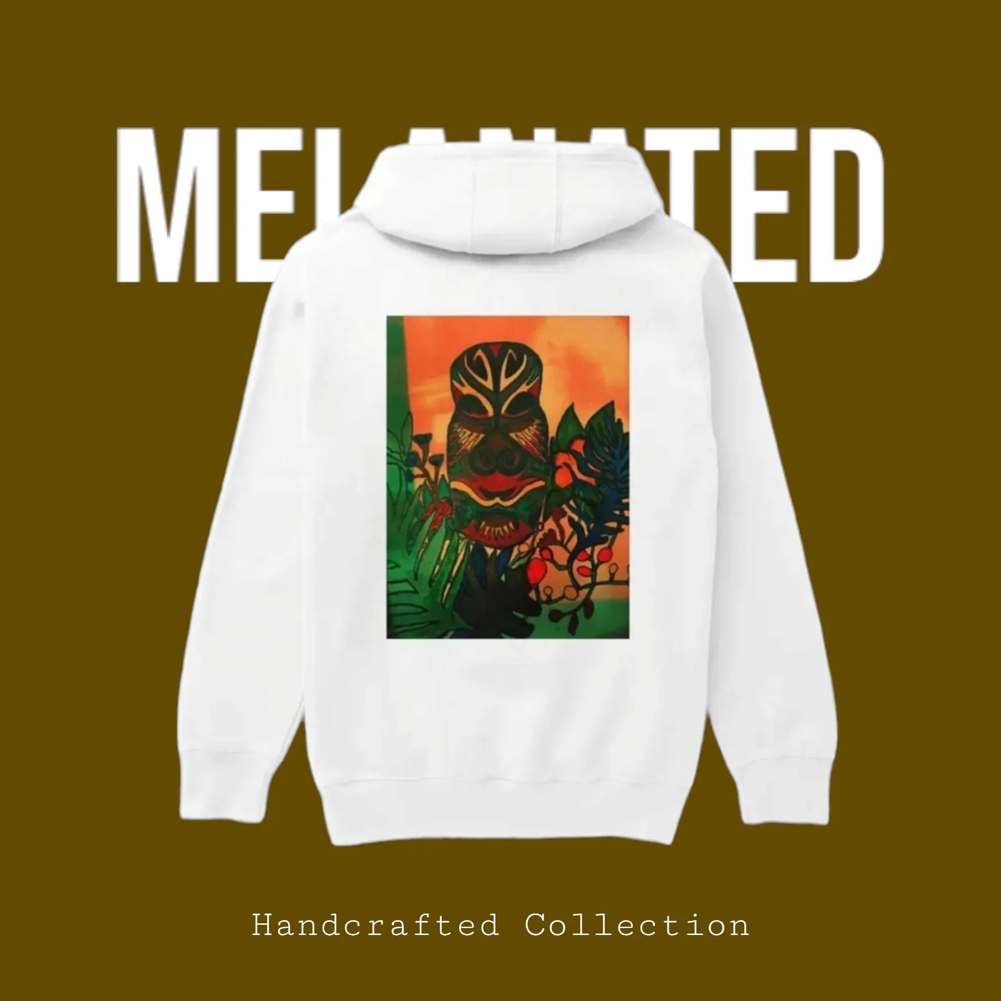 Unique Ethnic Mask-Inspired Pullover Hoodie, Handcrafted Unisex  W/ Bold Ethnic Motifs