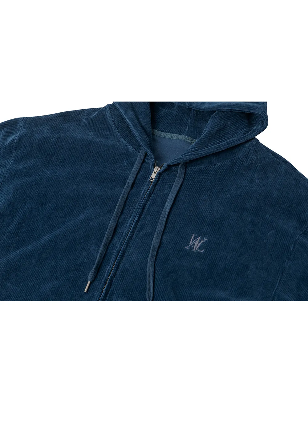 Velour corduroy hood zip-up blue