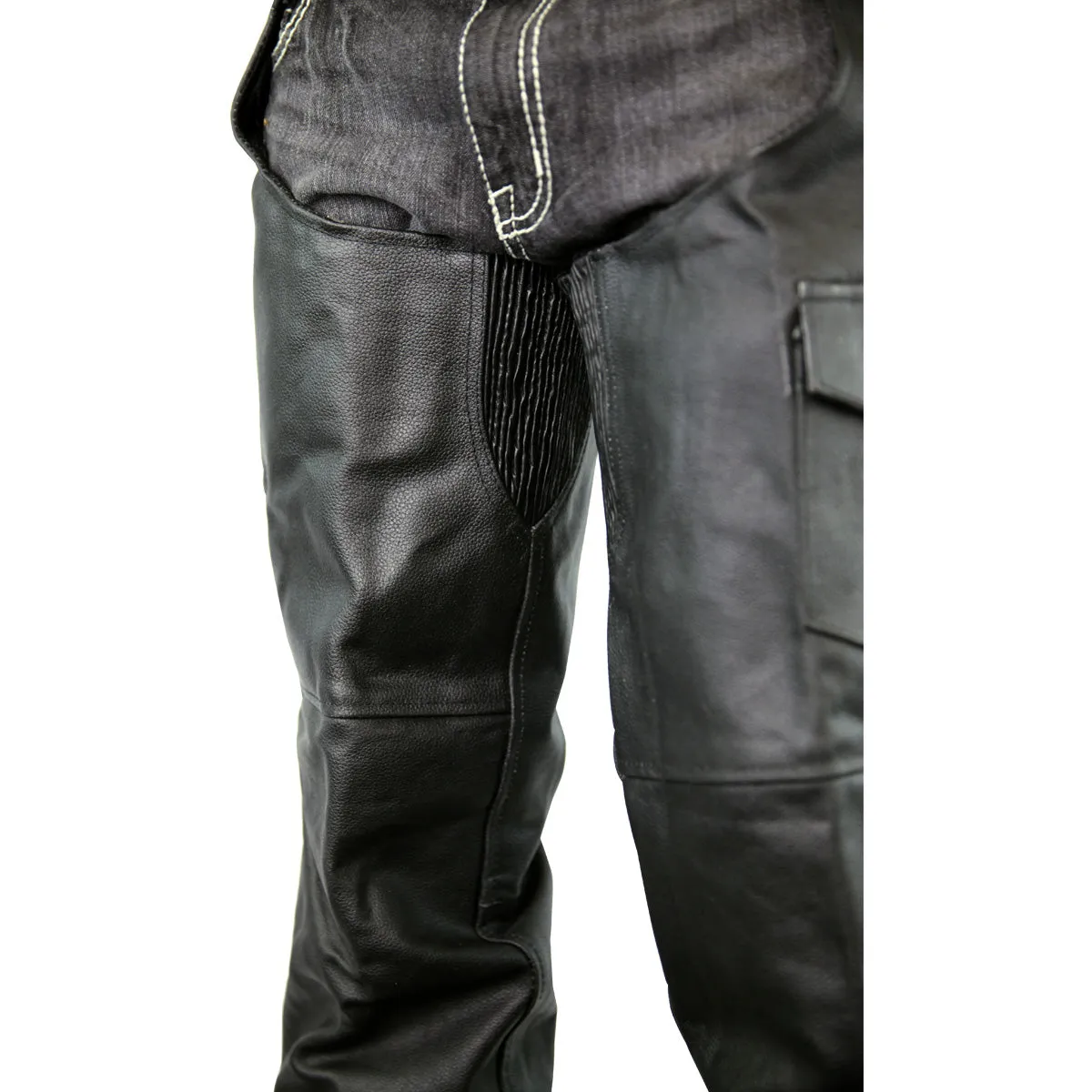 VL805S Zip-Out Insulated and Lined Plain Biker Leather Chaps