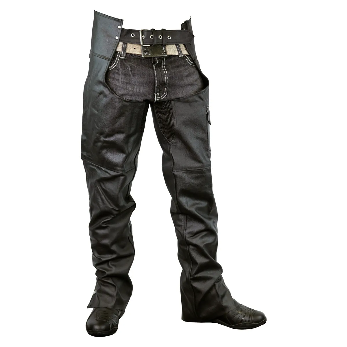 VL805S Zip-Out Insulated and Lined Plain Biker Leather Chaps