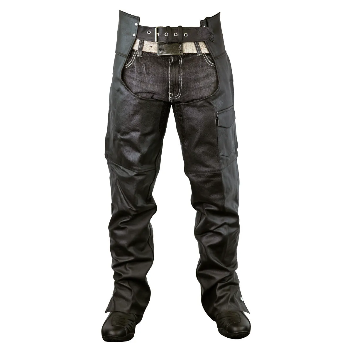 VL805S Zip-Out Insulated and Lined Plain Biker Leather Chaps