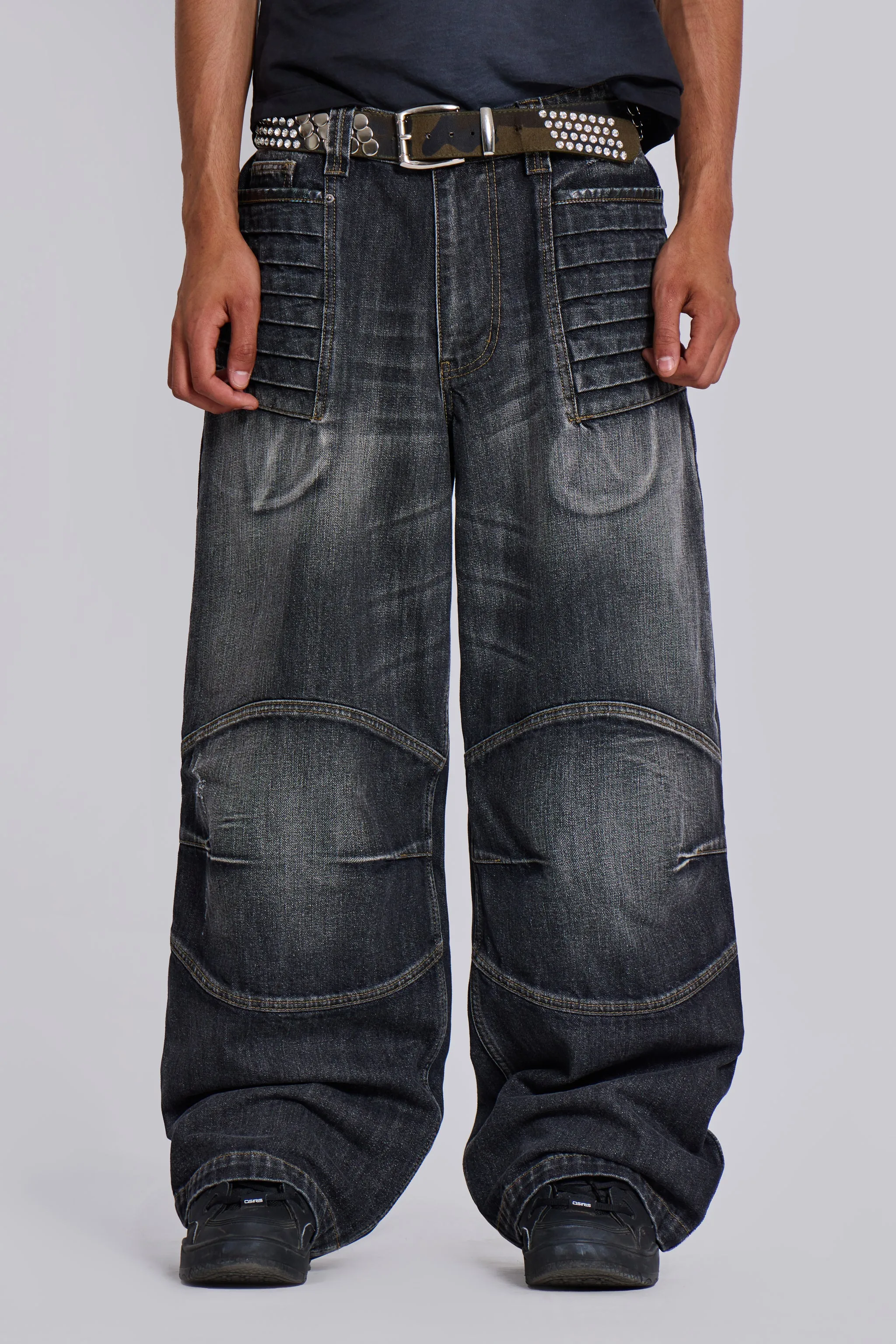 Washed Black Crash Biker Colossus Jeans