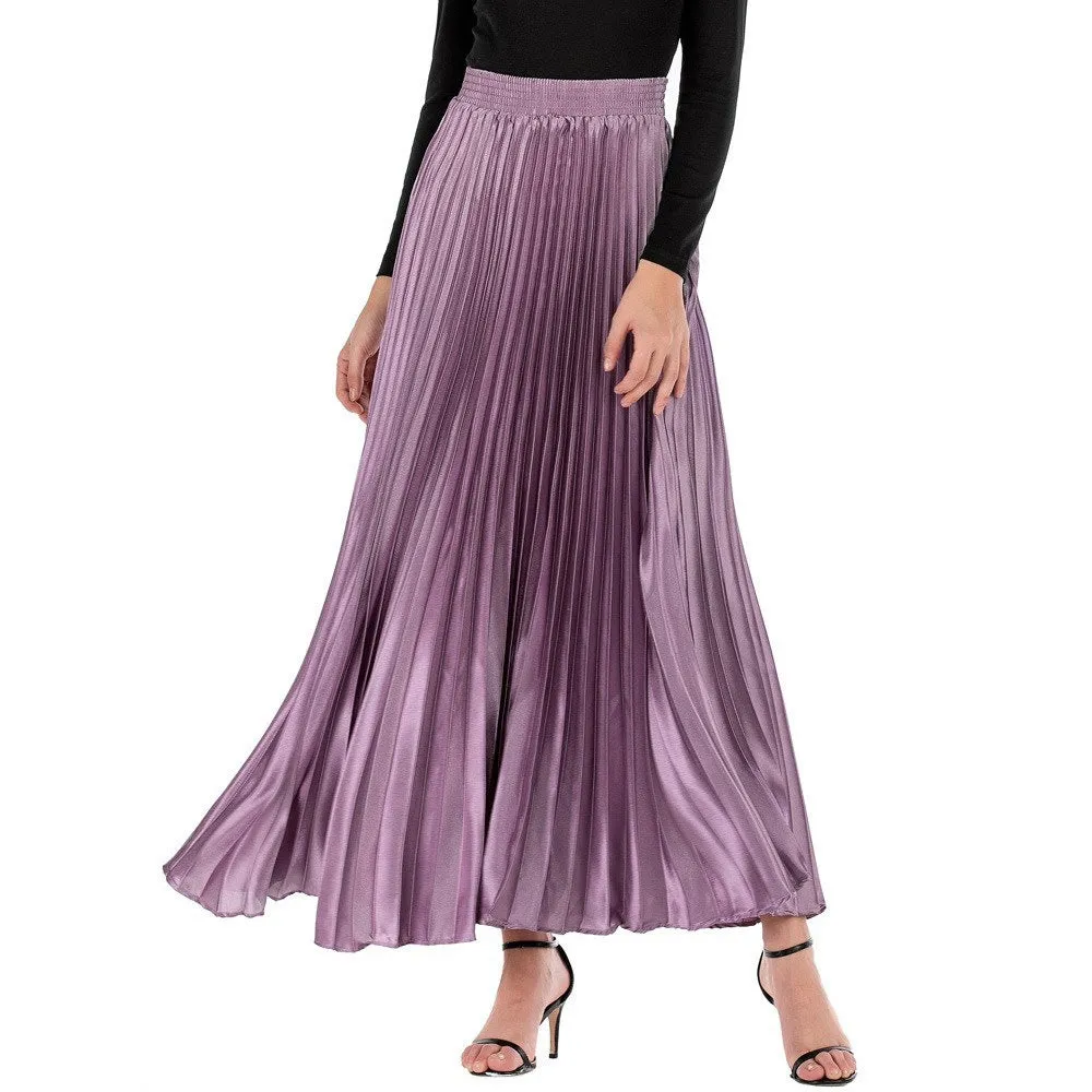 Wenkouban mens christmas outfit Winter outfits Black Friday 97cm High-End Bright Silk Pleated Skirt Spring/Summer Autumn Skirt Women's Louver Skirt Pleated Umbrella Skirt Western Style Long Skirt