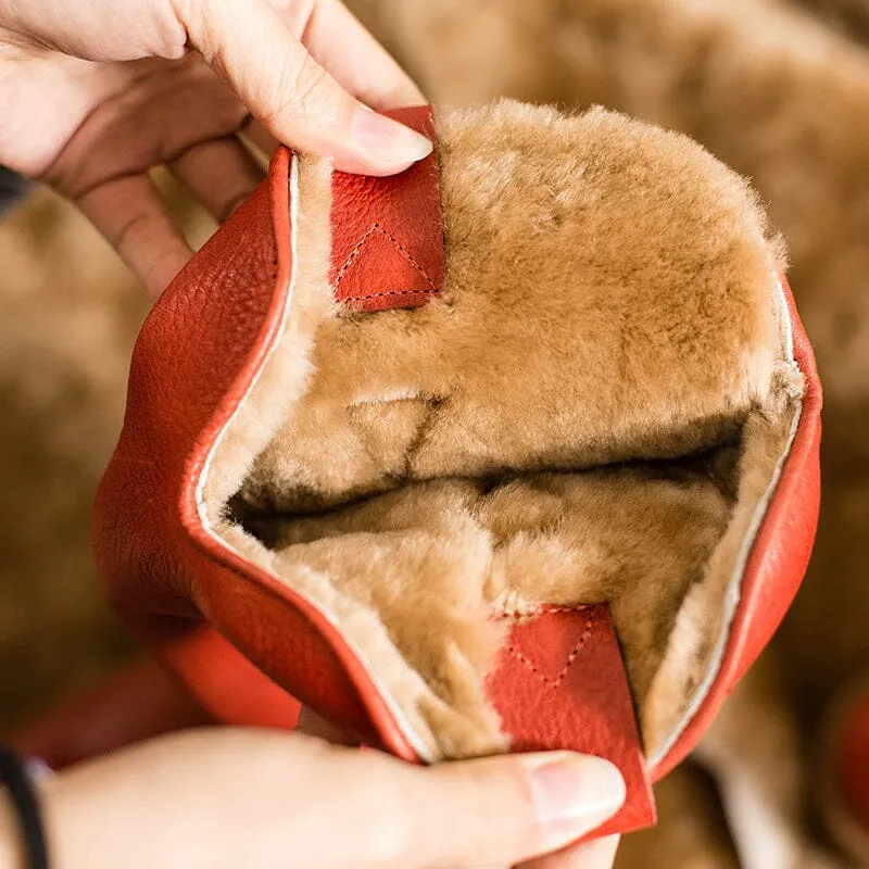 Western Cowboy Boots Handmade Leather Mid Calf Snow Boots Shearling Lined in Red/Black/Coffee