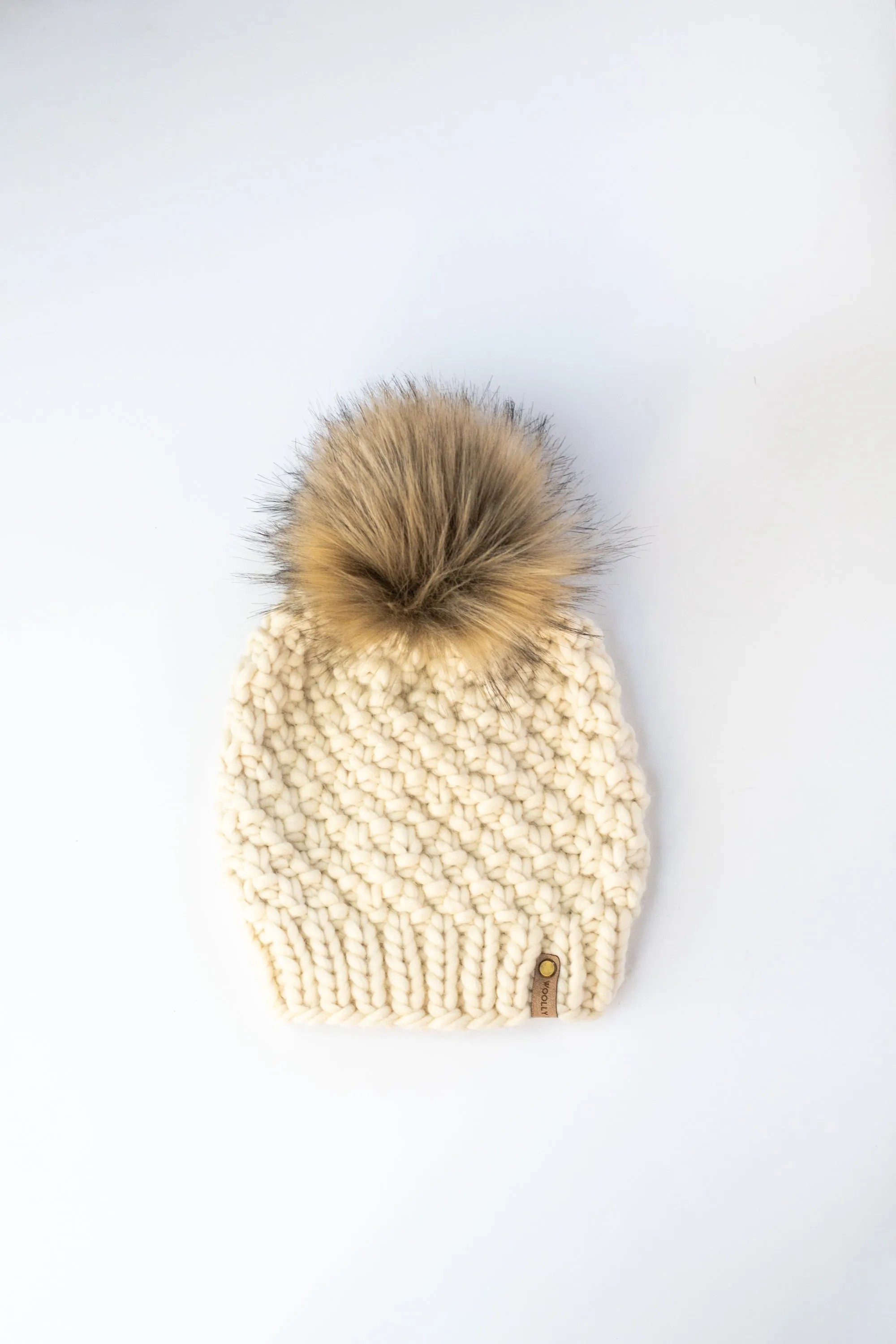 WHOLESALE: Merino or Peruvian Wool Knit Hat with Faux Fur Pom Pom