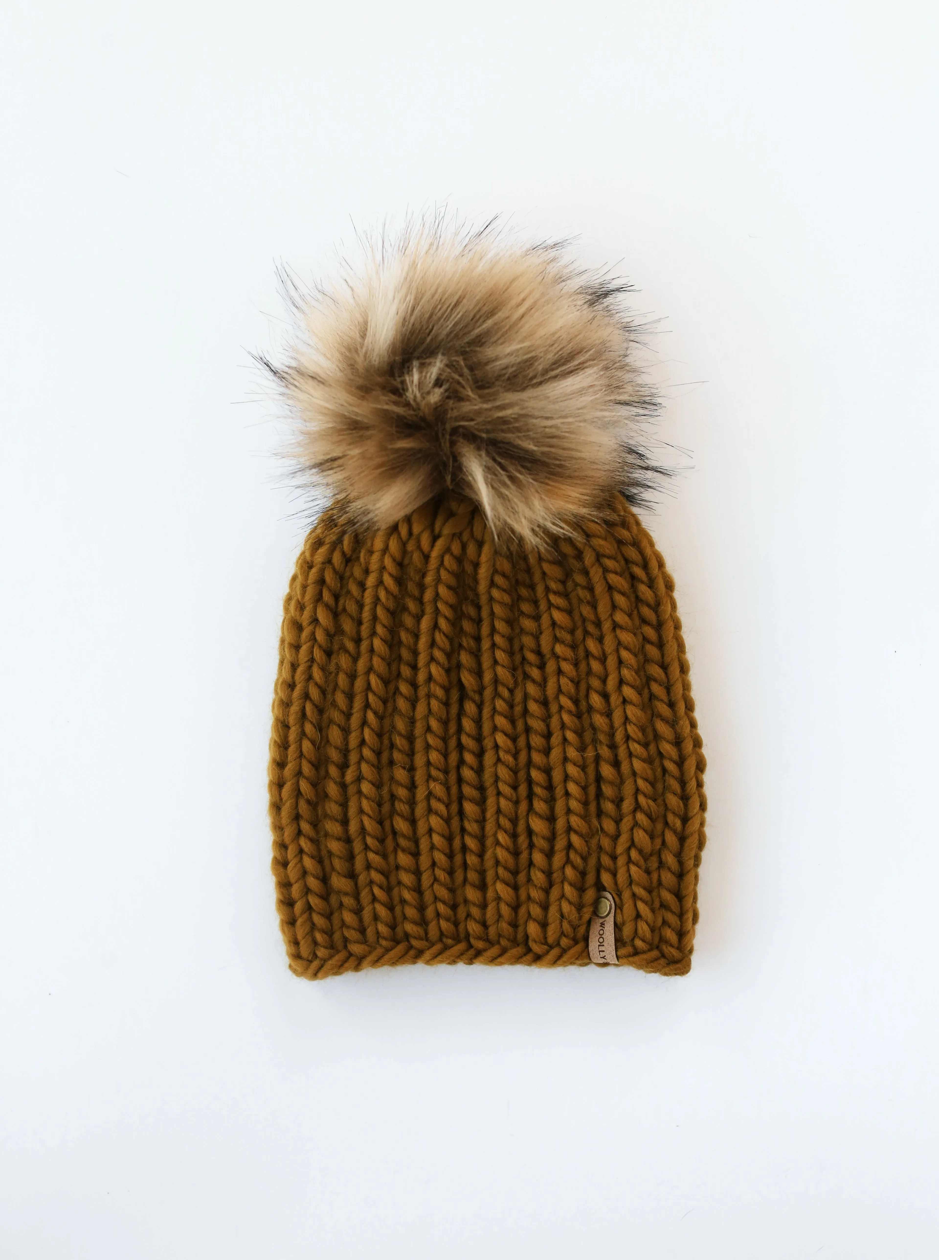 WHOLESALE: Merino or Peruvian Wool Knit Hat with Faux Fur Pom Pom