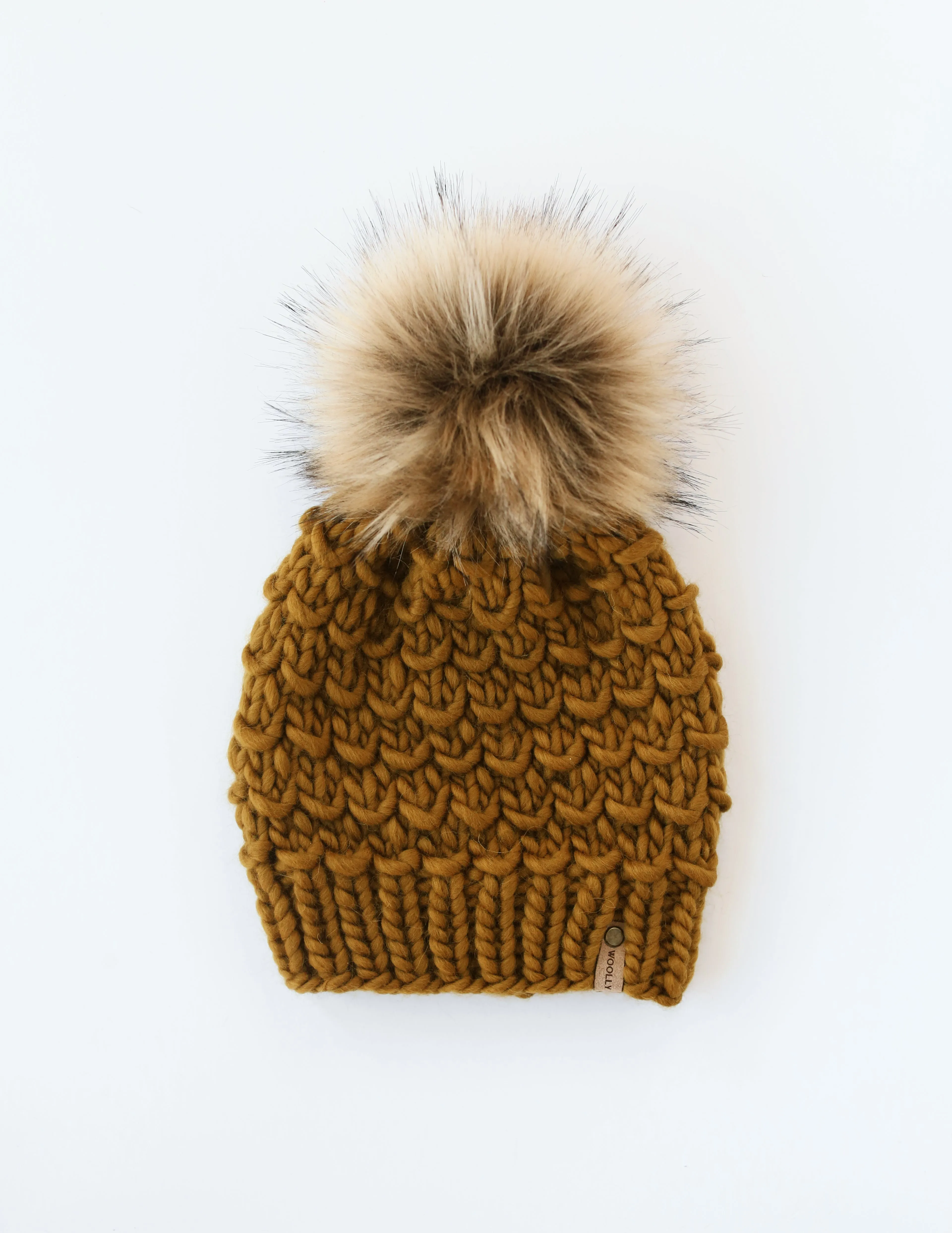 WHOLESALE: Merino or Peruvian Wool Knit Hat with Faux Fur Pom Pom