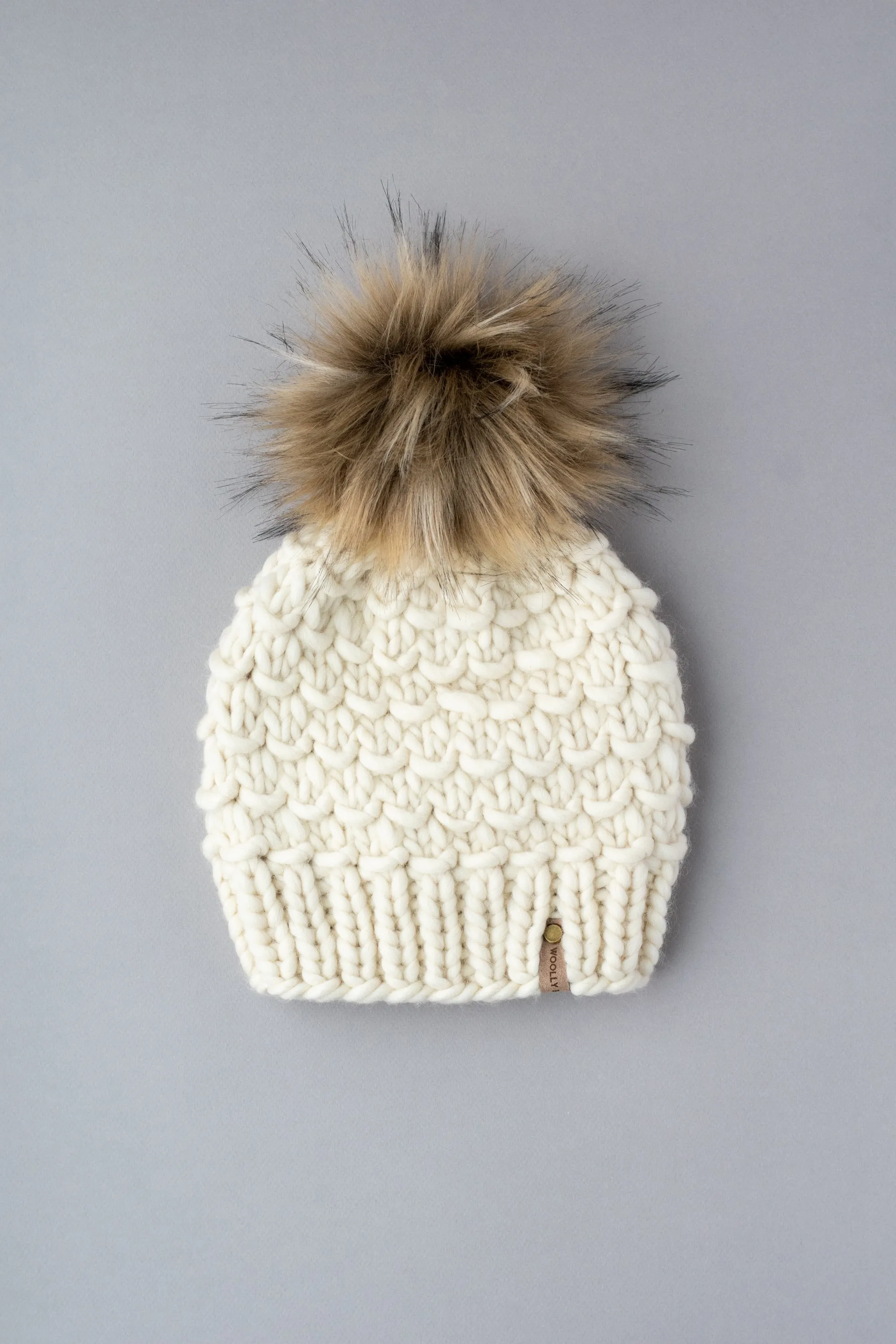 WHOLESALE: Merino or Peruvian Wool Knit Hat with Faux Fur Pom Pom