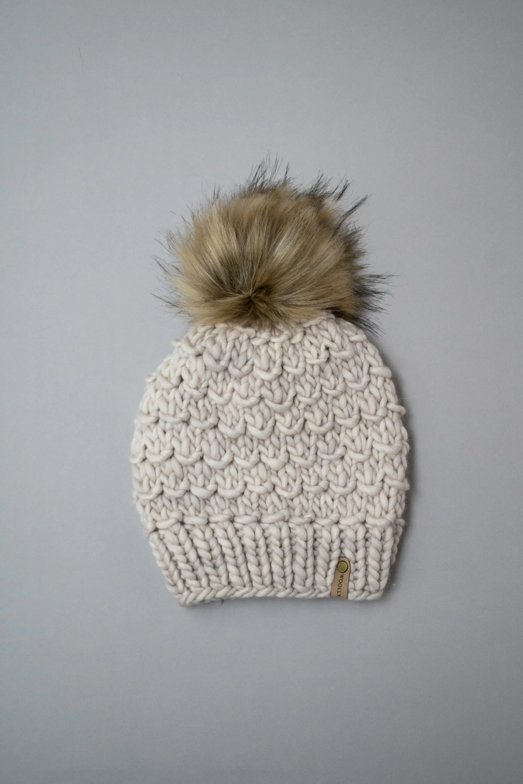 WHOLESALE: Merino or Peruvian Wool Knit Hat with Faux Fur Pom Pom