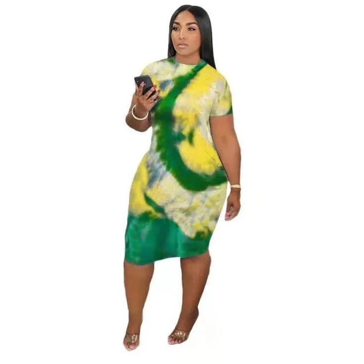 Wholesale women's fashion plus size tie-dye printed dress S-5XL(CL8718)