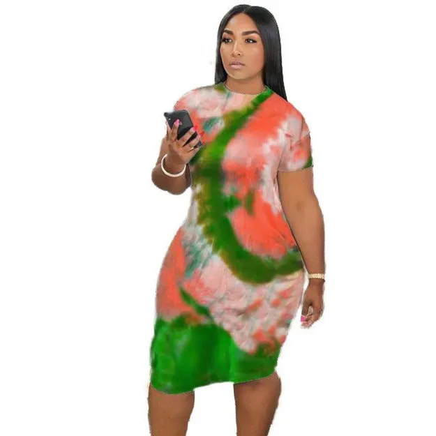 Wholesale women's fashion plus size tie-dye printed dress S-5XL(CL8718)