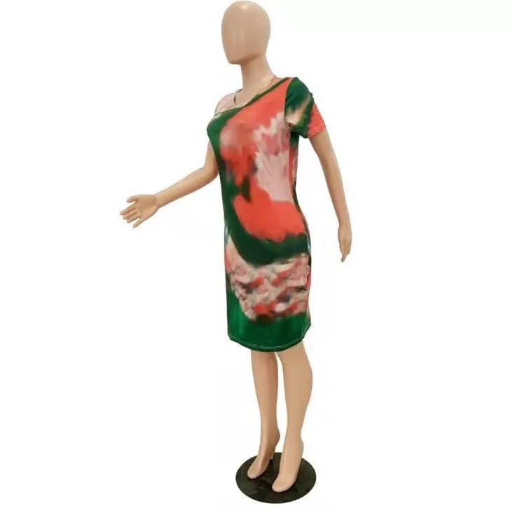 Wholesale women's fashion plus size tie-dye printed dress S-5XL(CL8718)