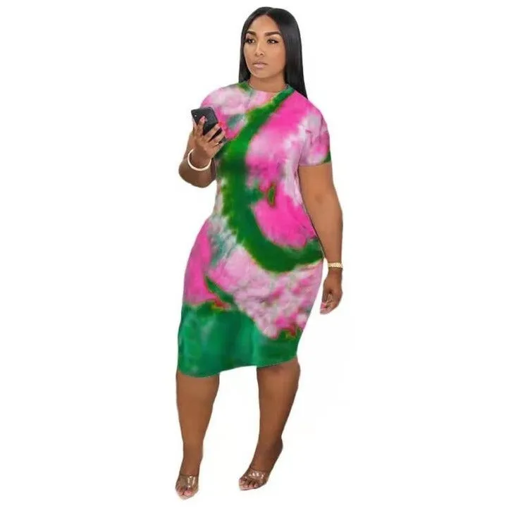 Wholesale women's fashion plus size tie-dye printed dress S-5XL(CL8718)