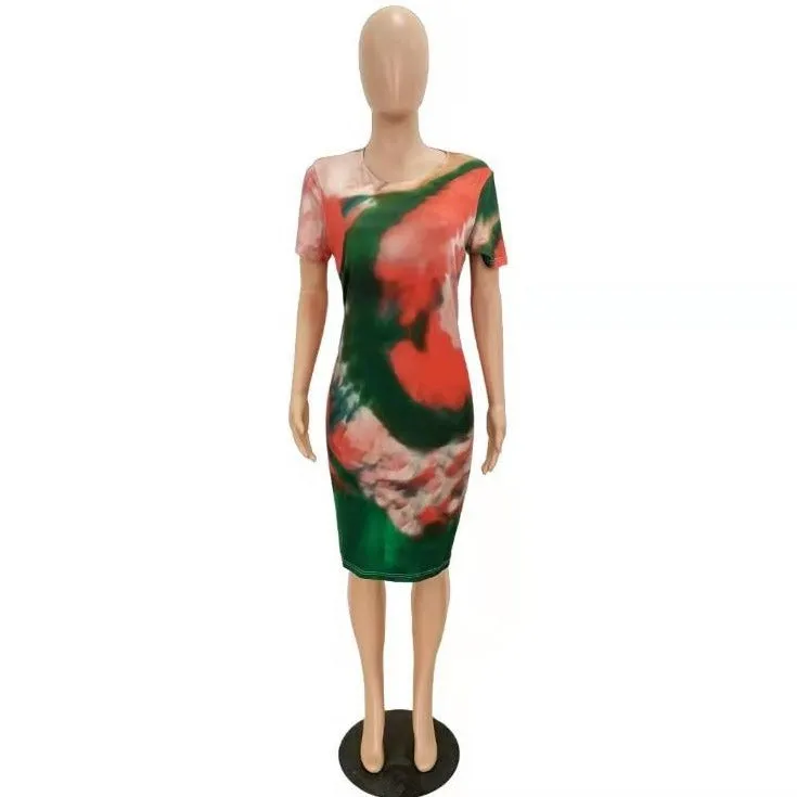 Wholesale women's fashion plus size tie-dye printed dress S-5XL(CL8718)