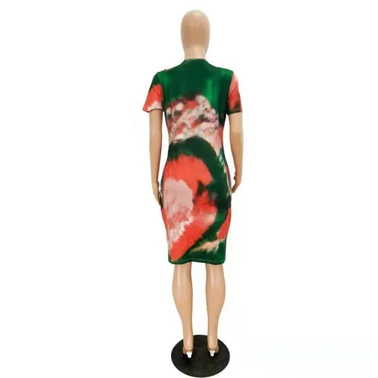 Wholesale women's fashion plus size tie-dye printed dress S-5XL(CL8718)