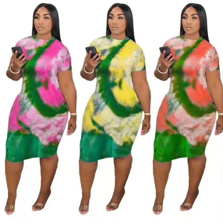 Wholesale women's fashion plus size tie-dye printed dress S-5XL(CL8718)