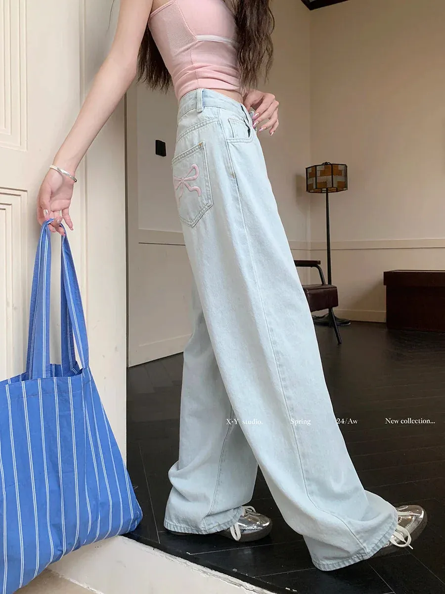 Wide Leg For Women Washed Denim Fashion Loose Straight Long Jeans