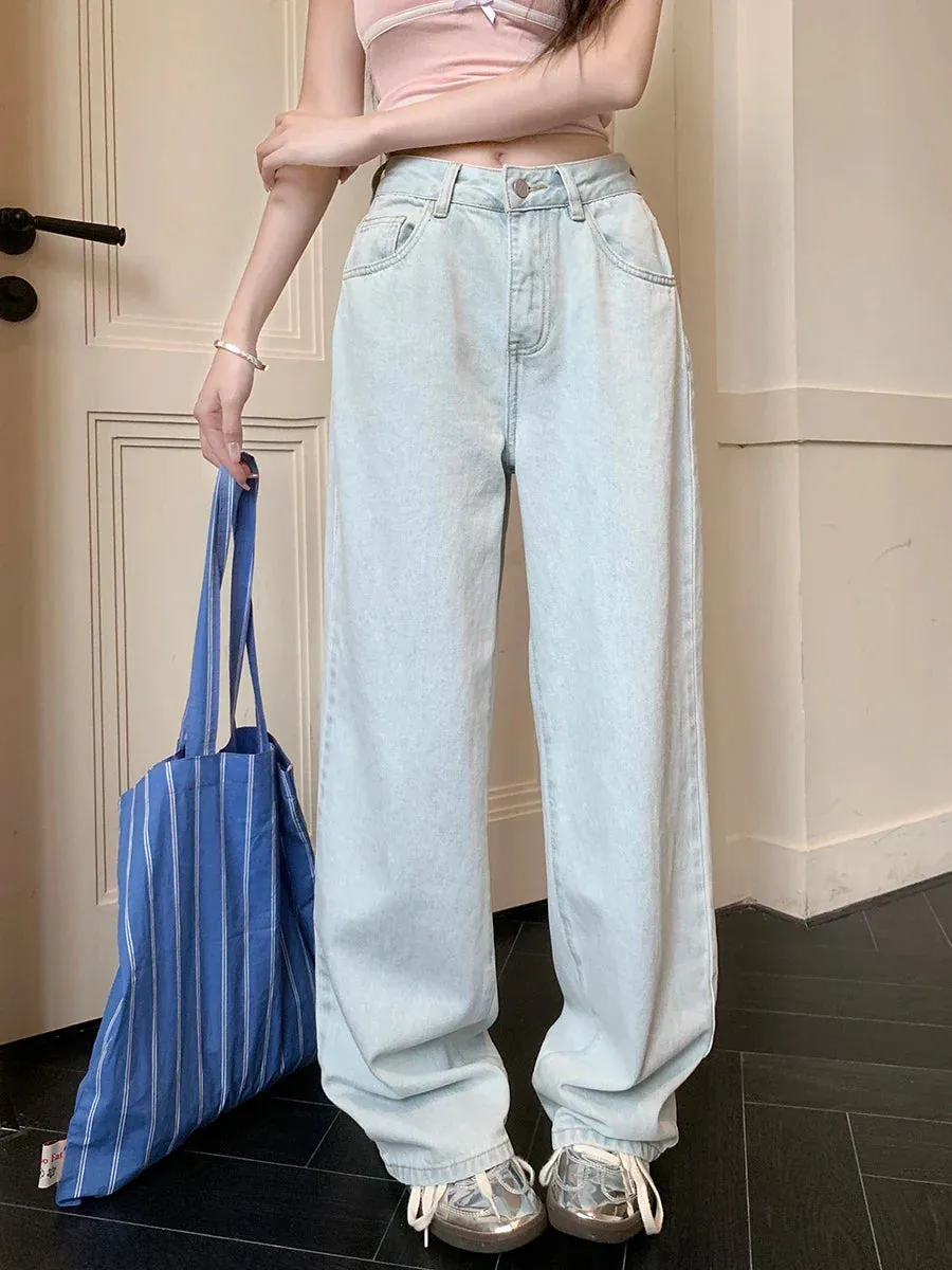 Wide Leg For Women Washed Denim Fashion Loose Straight Long Jeans