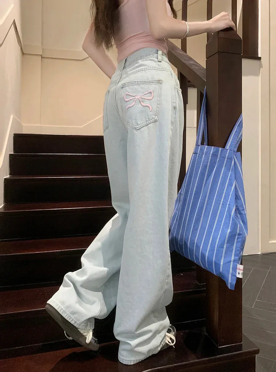 Wide Leg For Women Washed Denim Fashion Loose Straight Long Jeans