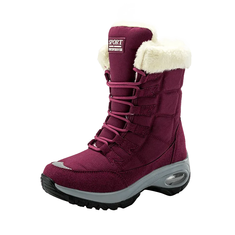 Women Boots Winter Keep Warm Cotton Shoes Mid-Calf Snow Boots Ladies Lace-up High-top Waterproof Booties Chaussures Femme