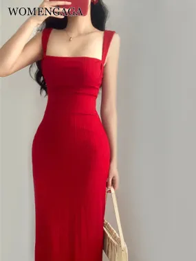 WOMENGAGA Red Dress Mini Summer 2023 New Sexy Short Female Dress Elegant Hot Sexy Korean Women Dresses Sweet 2023 94S6