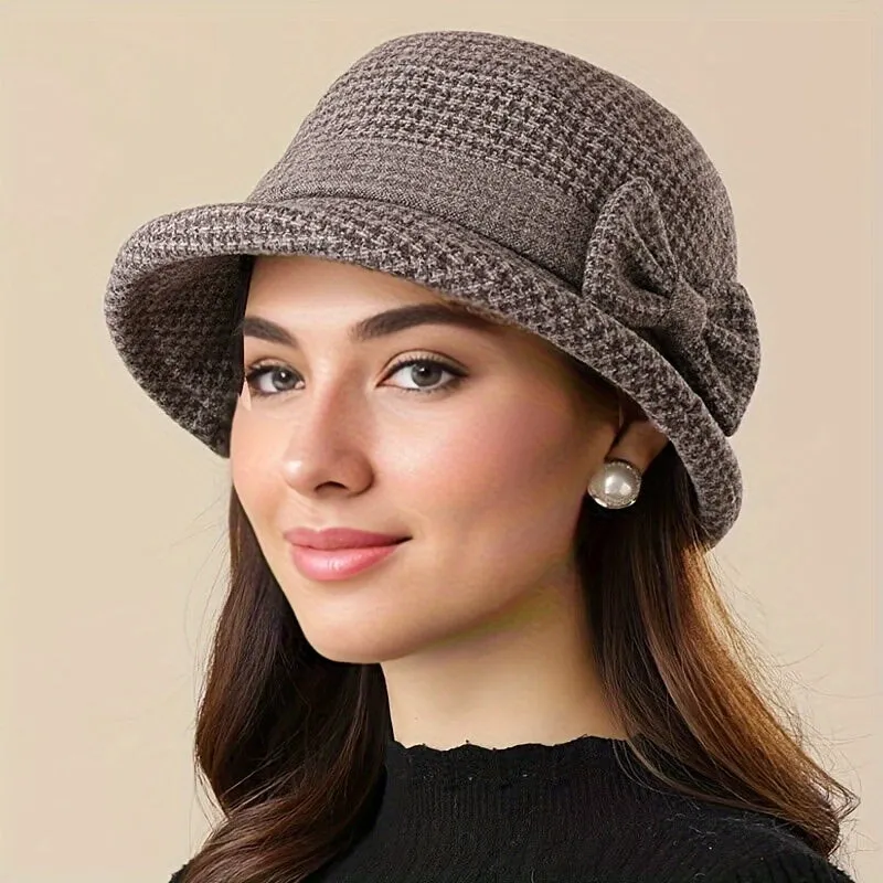 Women's New Year-Ready Houndstooth Knit Bucket Hat - Warm, Comfortable, & Moisture-Wicking with Ear Protection