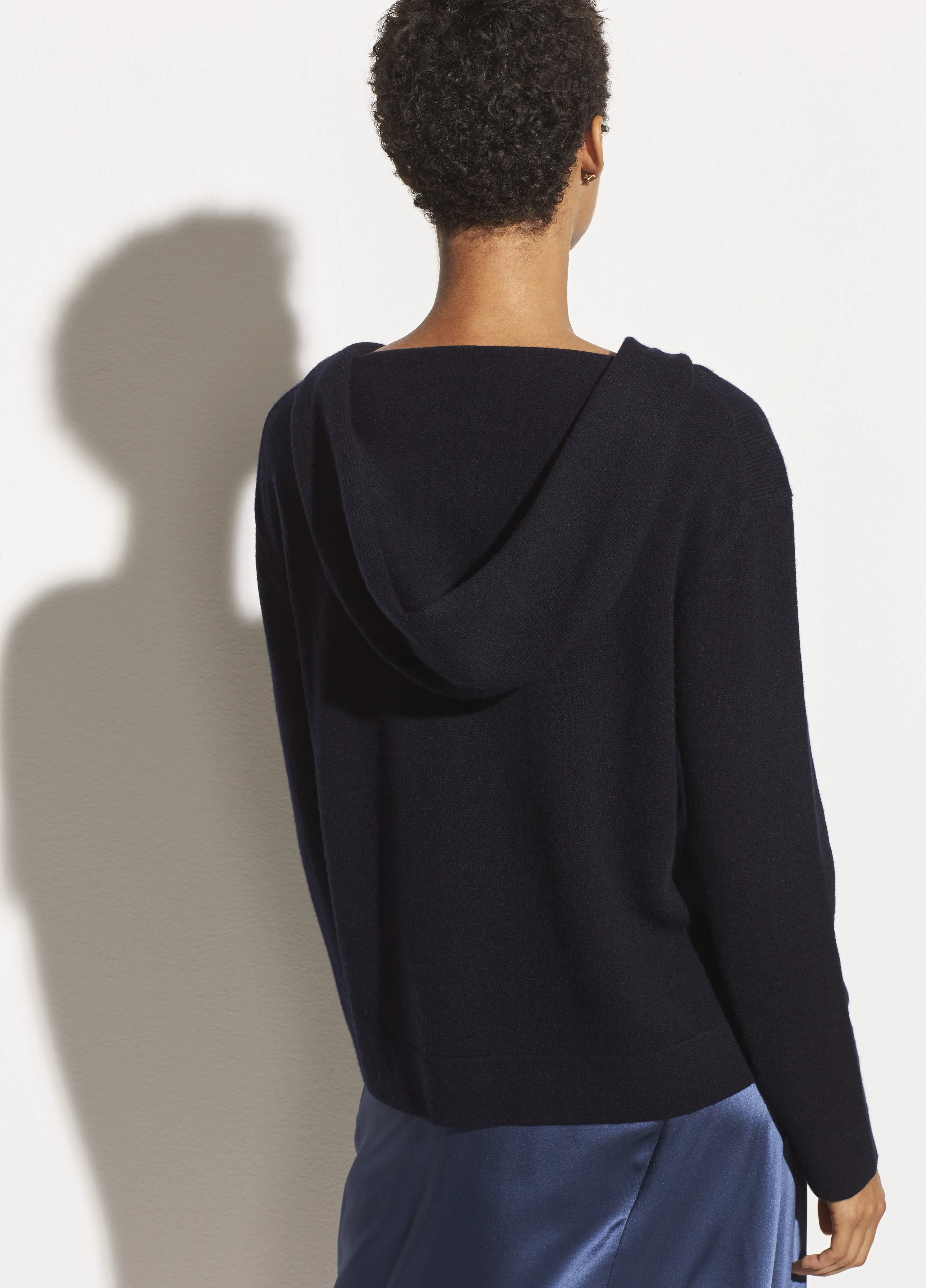 Wool Cashmere Cross Front Hoodie in Coastal Blue