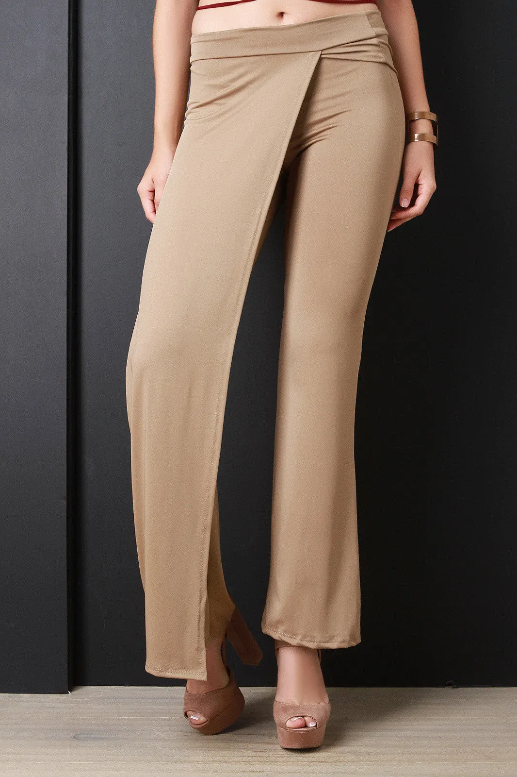 Wrap Front Flare Leg Pants