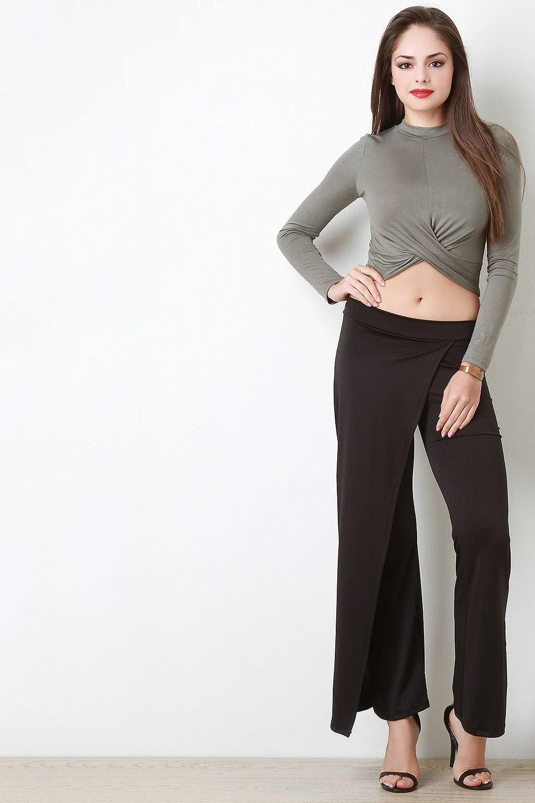 Wrap Front Flare Leg Pants