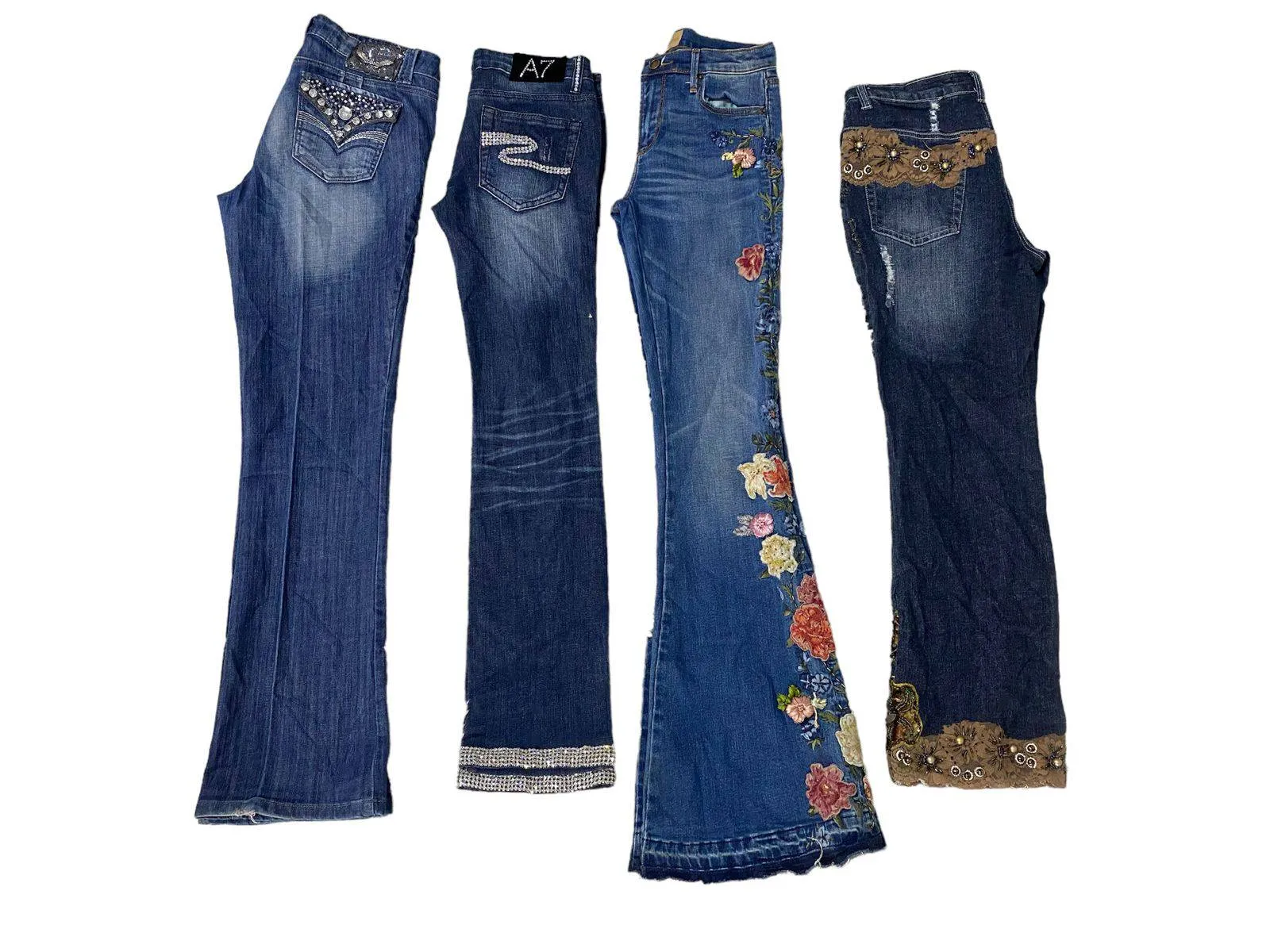 Y2k Classic Shiny Beaded Flare Leg Jeans - 21 Pcs