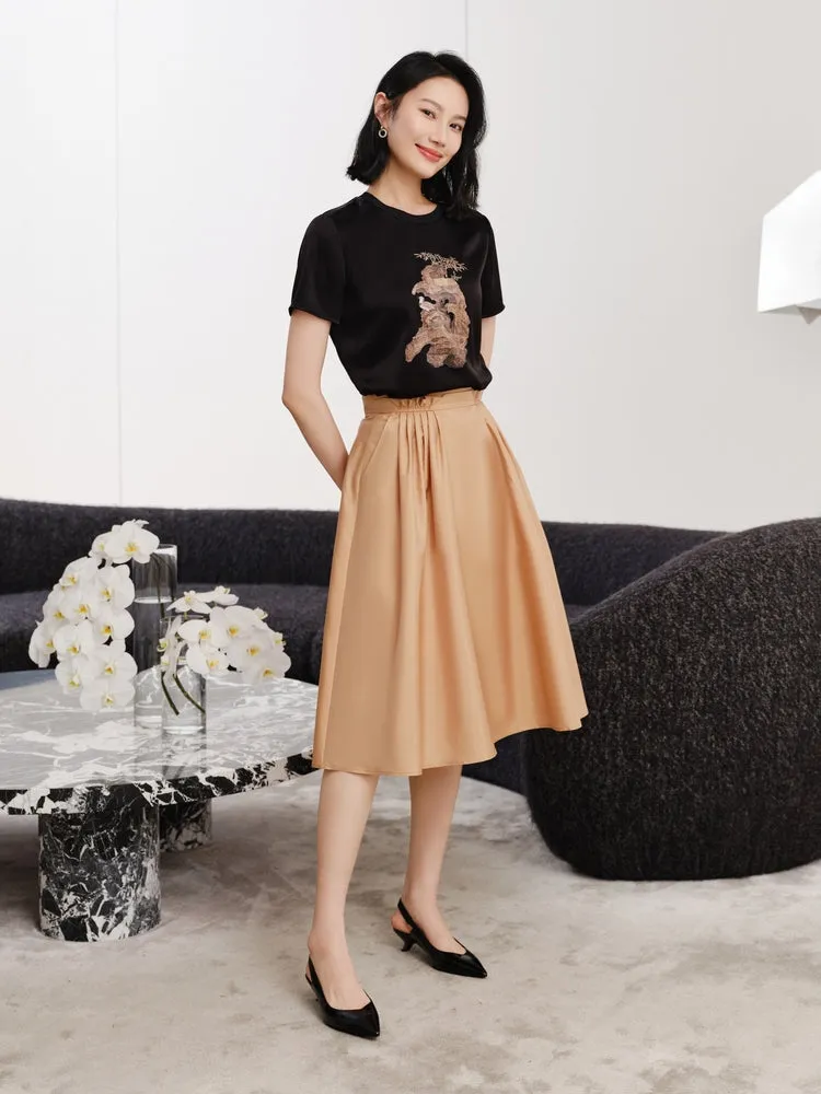 YAYING mulberry silk midi skirt