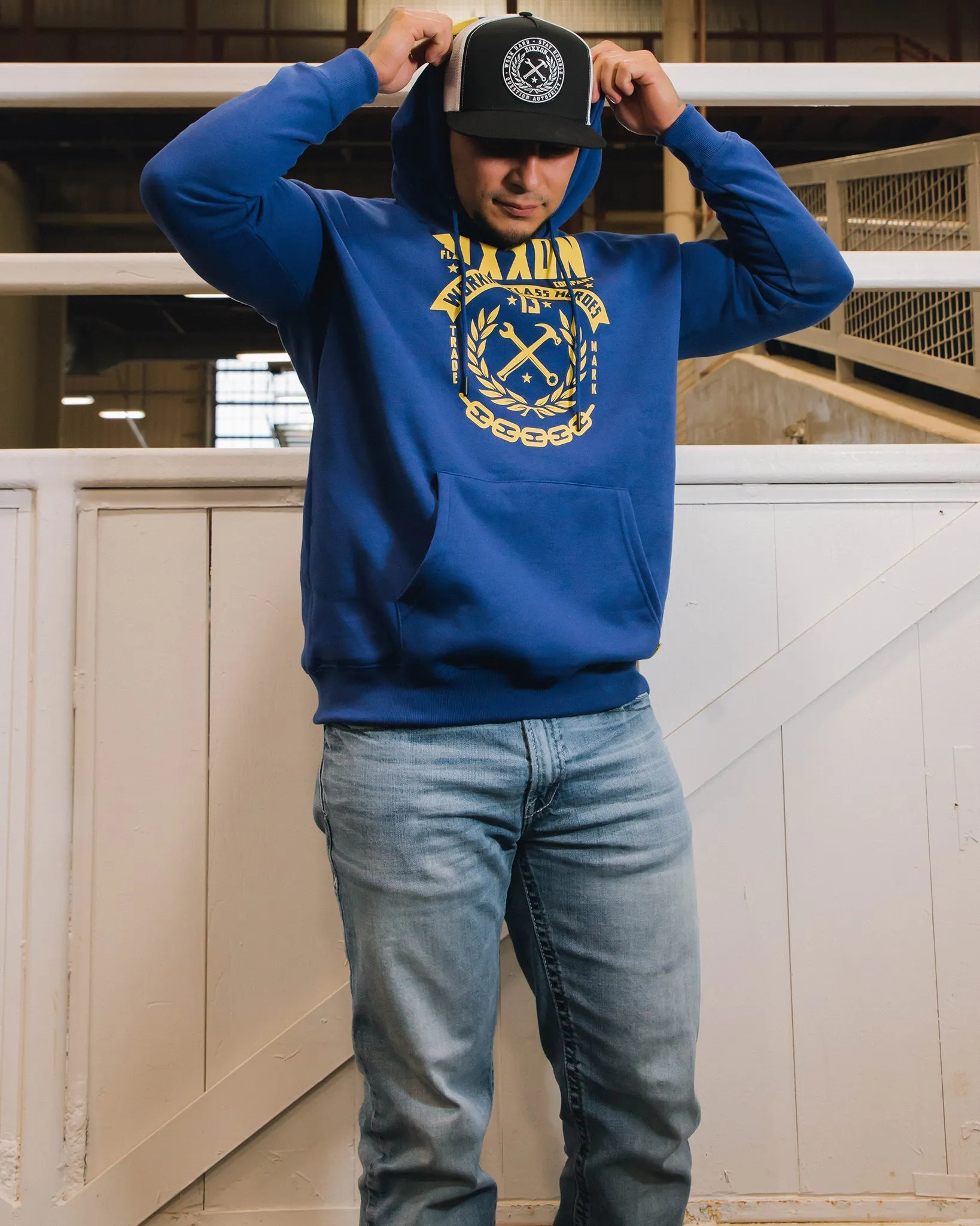 Yellow Weld Pullover Hoodie - Blue